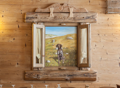 Painted hunting dog window